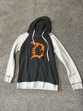Men's Black & Gray Pullover Hoodie with Orange Graphic